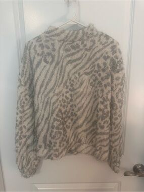Willow Fuzzy Animal-Print Cowl Sweater - Cream & Gray